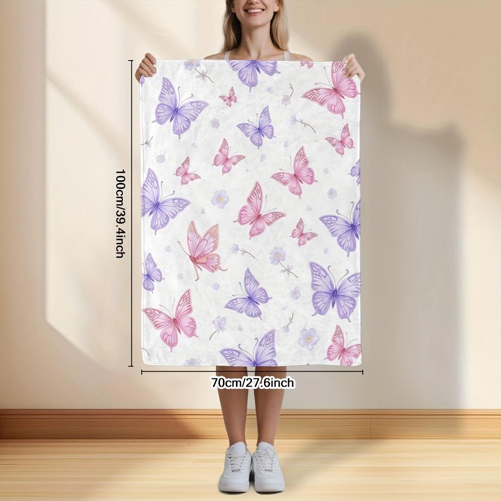 Purple Pink Butterfly Floral Art Throw Blanket - Vibrant Botanical Pattern Cozy Soft Accent for Bed Couch Dorm Holiday Gift