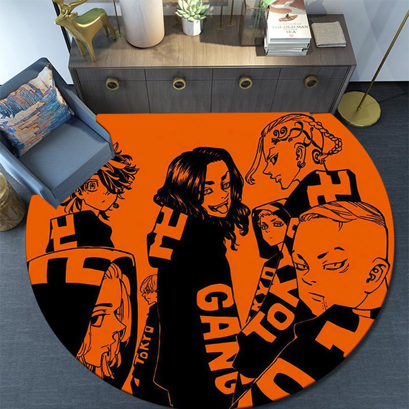 Tokyo Revengers Round Area Rug,Carpet Rug for Living Room Bedroom Sofa Playroom Decor,Non-slip Floor Mat