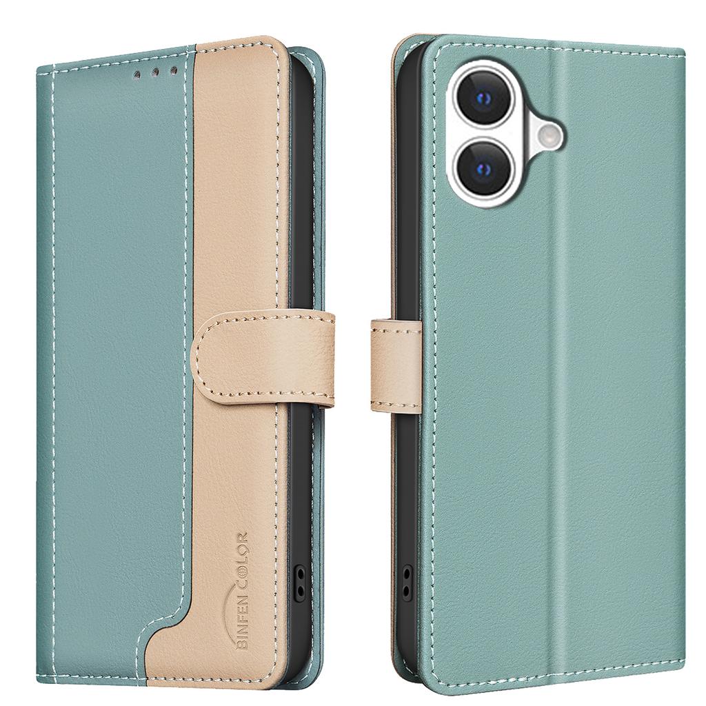 For iPhone 17 Leather Case BINFEN COLOR Splicing Color RFID Blocking Wallet Stand Phone Cover