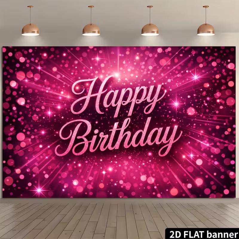 2D Pink Sparkle Bokeh Birthday Backdrop Banner Happy Birthday Party Photo Booth Background