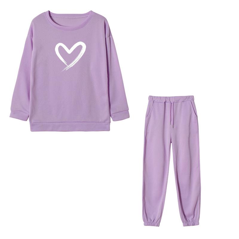 

2022 Весенний худи из флиса с принтом сердец и длинные спортивные брюки с эластичной талией S фиолетовый