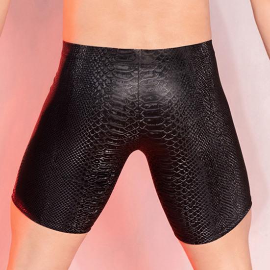 Herren Kunstleder Unterwäsche Mid-rise 3D U-konvexen Schlange Leopard Print Shorts Höschen Stretchy Skinny