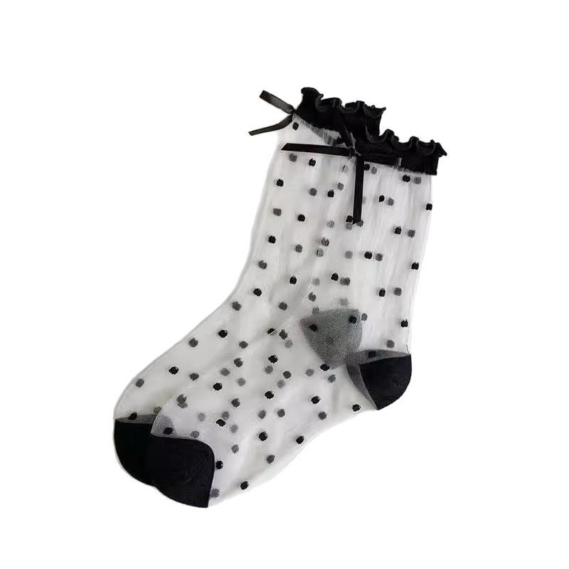 Polka Dot Fungus Edge Crystal Stockings Women'S Summer Thin Breathable Japanese Jk Bow Ballet Transparent Tube Socks