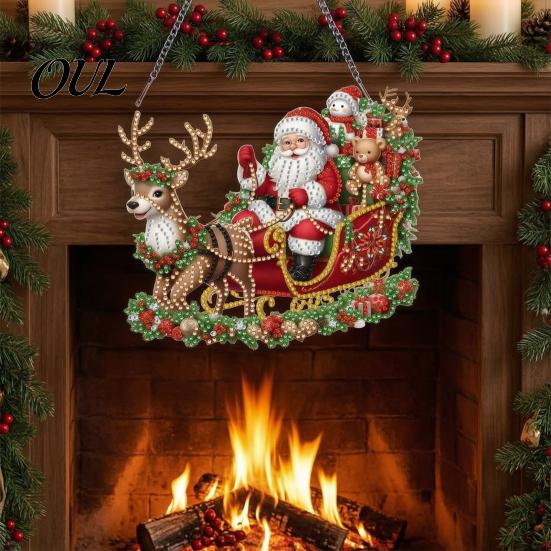 Faux Diamond Art Ornament Kit Christmas Kit, Santa Snowman Hanging DIY Sparkling Ornaments Acrylic Pendant with Rhinestones Craft for Adults, Holiday