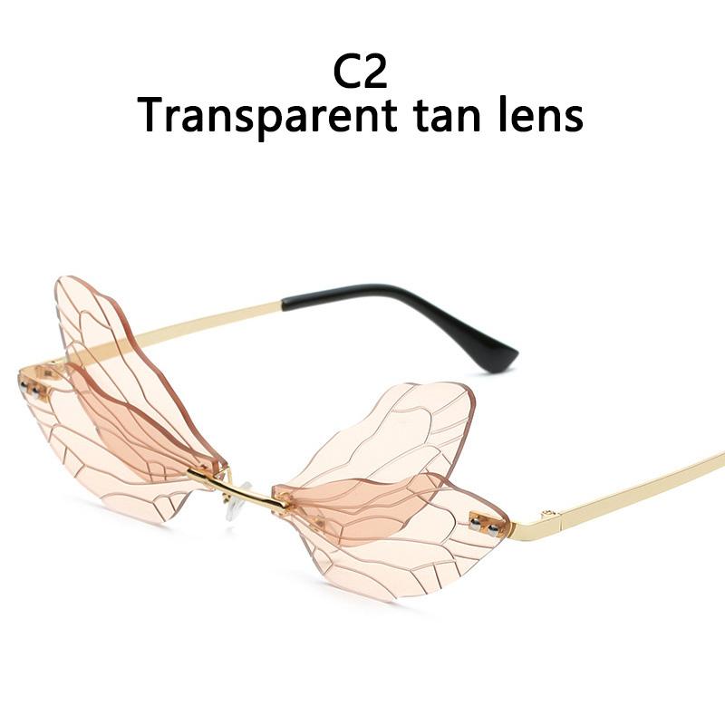 1PC Rimless Dragonfly Wing Sunglasses Vintage Clear Gradient Ocean Lens Sun Glasses Shades UV400 Fashion Party Accessories
