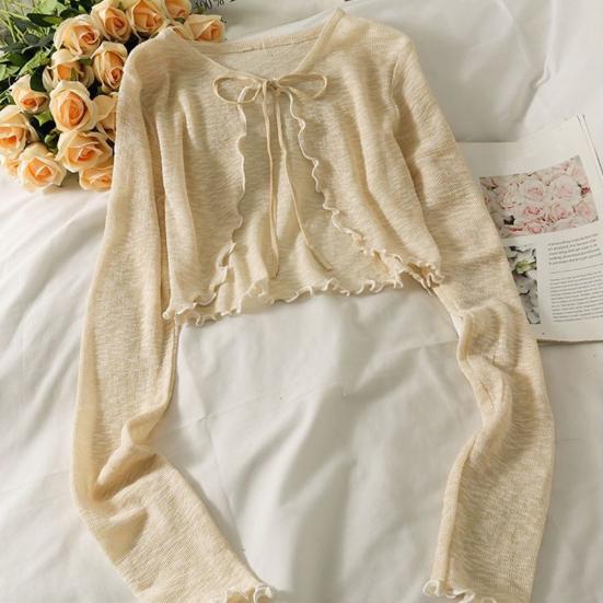 Sun Knit Cardigan for Women Tie Front Long Sleeve Sheer Mesh Beach