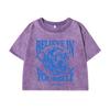 Dámská bavlněná crop trička s praným efektem Věř v sebe potisky topy distressed oversize krátký rukáv dámské oblečení