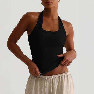 Hot Girl Yoga Halter Camisole  Ribbed Halter Neck Crop Tank Top
