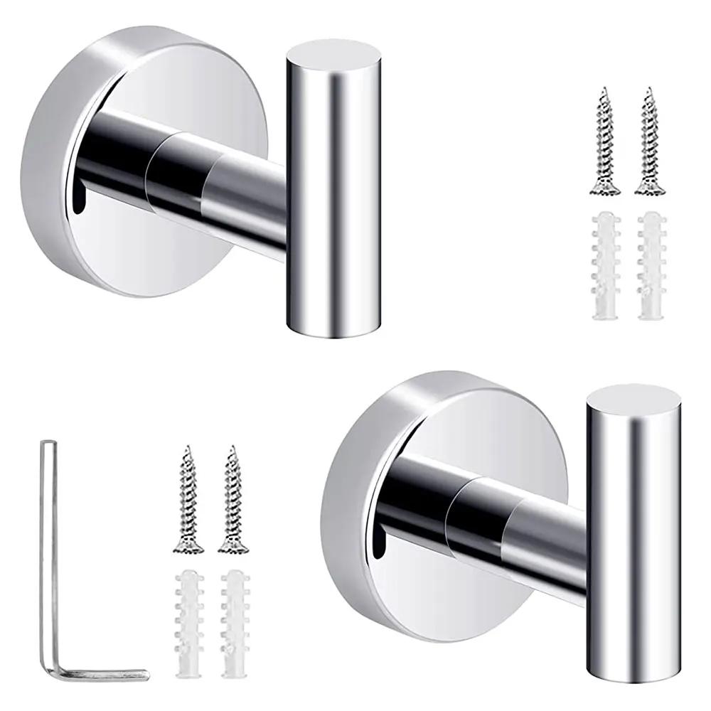 2Pcs Polished Bathroom Towel Hooks Stainless Steel Coat Robe Hook Wall Hanger with Screws Towel Rack Hang Hook for Hotel Kitchen