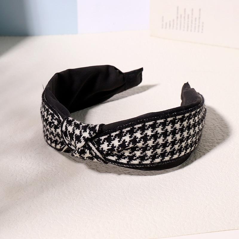 Vintage Print Wool Satin Patchwork Headband for Women Ladies Shopping Party Photograph Hair Hoop Accessories