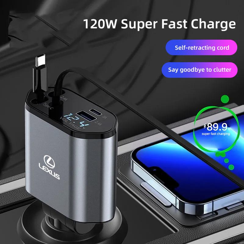 Car Lighter Charger 120W Phone Fast Charging Cable For Lexus F-SPORT ES RX NX LS UX LM LX GX LC RZ IS CT GS RC HS SC TX LBX AEY1