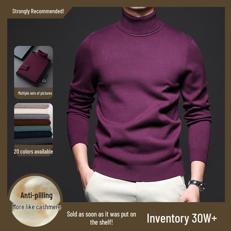 Men s Autumn/Winter High Neck Soft Knit Sweater - Comfortable, Warm, and Fashionable Base Layer Medium