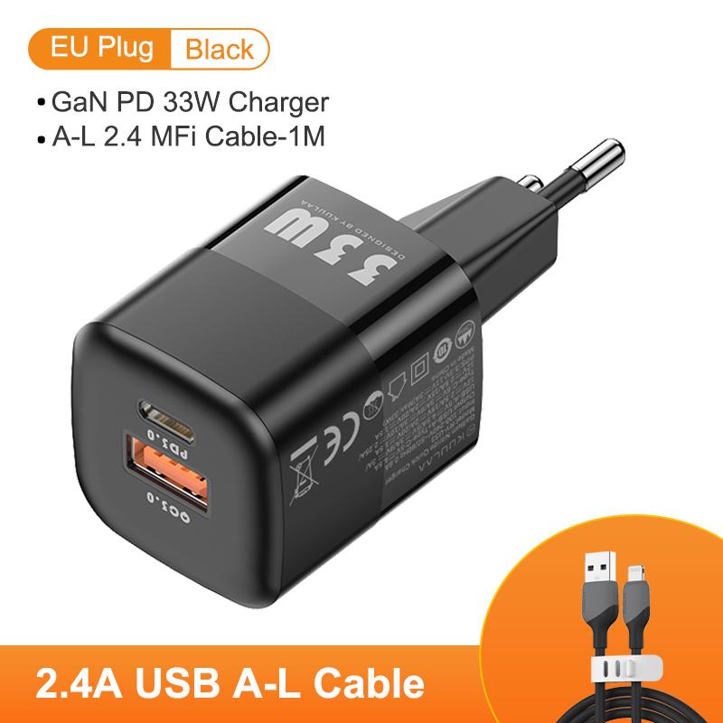 Kuulaa Carregador usb c 33w gan tipo c pd carregamento rápido para iphone 13 12 11 max pro xs 8 plus para ipad air 4 ipad 2021 mini