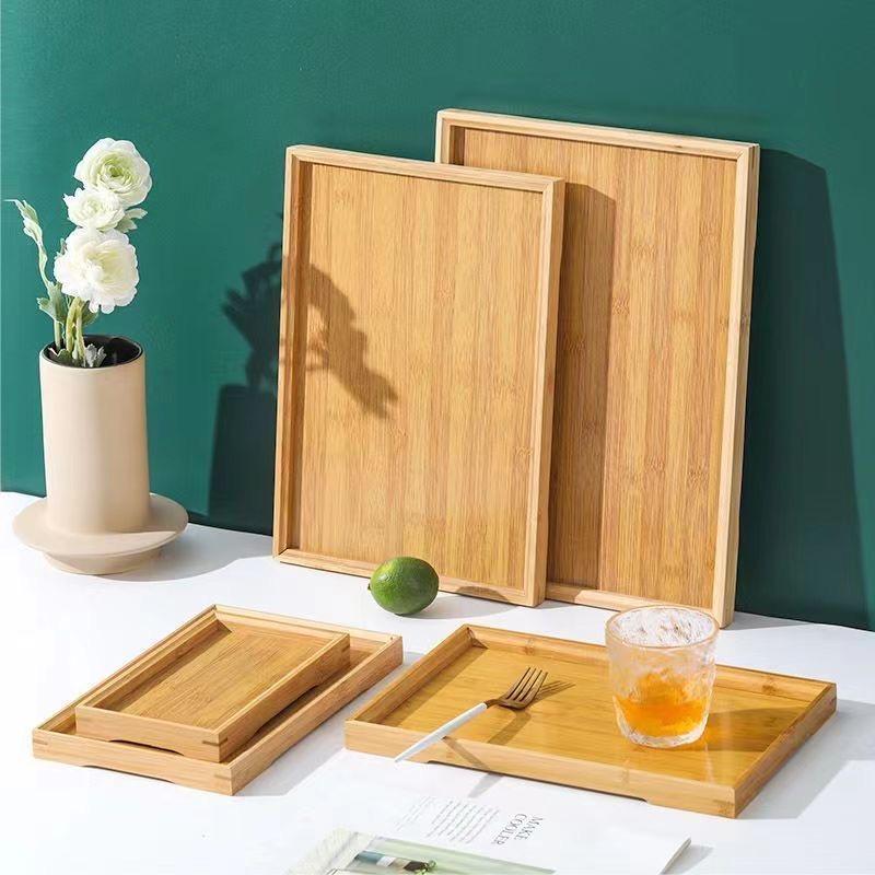 Japanisches Teetablett aus Bambus mit Griffen, rechteckiges Nan-Bambustablett, Home-Restaurant-Teetassen mit Teller, Serviertablett