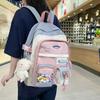 Zaino Studente Color Block alla Moda Con Ciondolo Palla Colorata e Spilla Decorativa Per Viaggi Casual e Uso Quotidiano