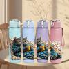 1PC Cat Colorful Patchwork Pillow Print 750ml Color Plastic Sports Water Bottle Leakproof Flip Straw Lid Suitable for Sports Office Home Use