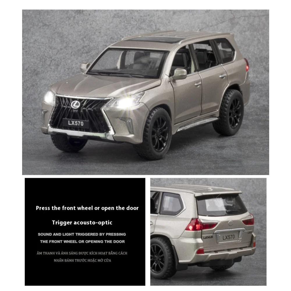 1/32 LEXUS LX570 SUV Alloy Off Road Diecast Metal Model Sound & Light Pull Back Toy Trendy Display Ornament Gift for Boy Collect
