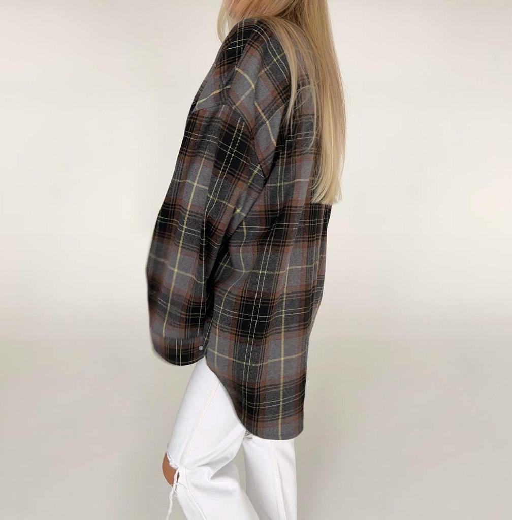 Vielseitige europäisch-amerikanische karierte Strickjacke mit Umlegekragen und langen Ärmeln für Frühling und Sommer