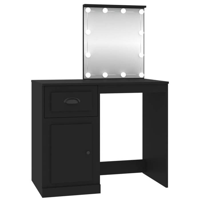 VidaXL Coiffeuse avec LED, Table de Maquillage avec Rangement, Table Cosmétique, Meuble de Chambre à Coucher, Moderne, Noir 816769