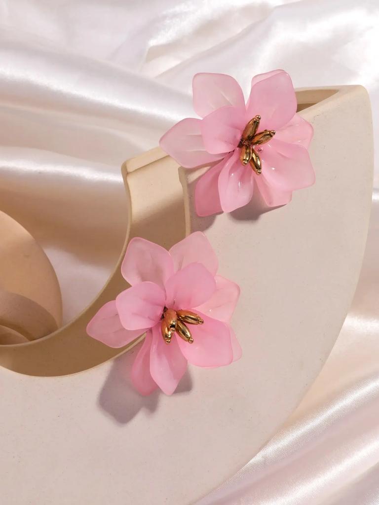 Delysia King Women Romantic Temperament Acrylic Petal Earrings Girl 2025 Cute Lifelike Flower High Grade Ear Stud