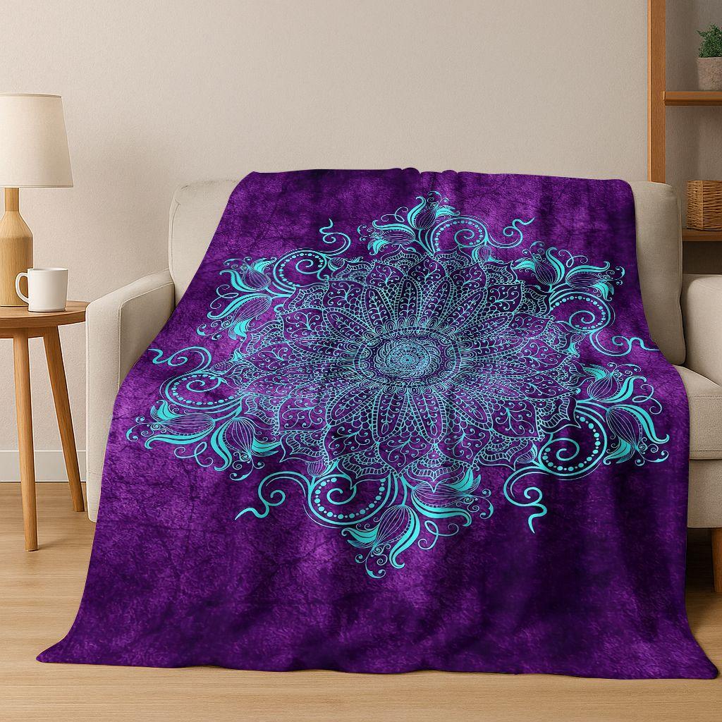 Rainbow Mandala Flower Chakras Yoga Bohemia Art Flannel Blanket,Cozy Soft Throw Blanket for Home Bedroom Bed Sofa Cover Kid Gift