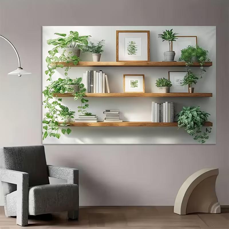 2D Modern Plant Shelves Tapestry, Minimalist Living Room Aesthetic Background 47.2x31.5inch/120*80cm