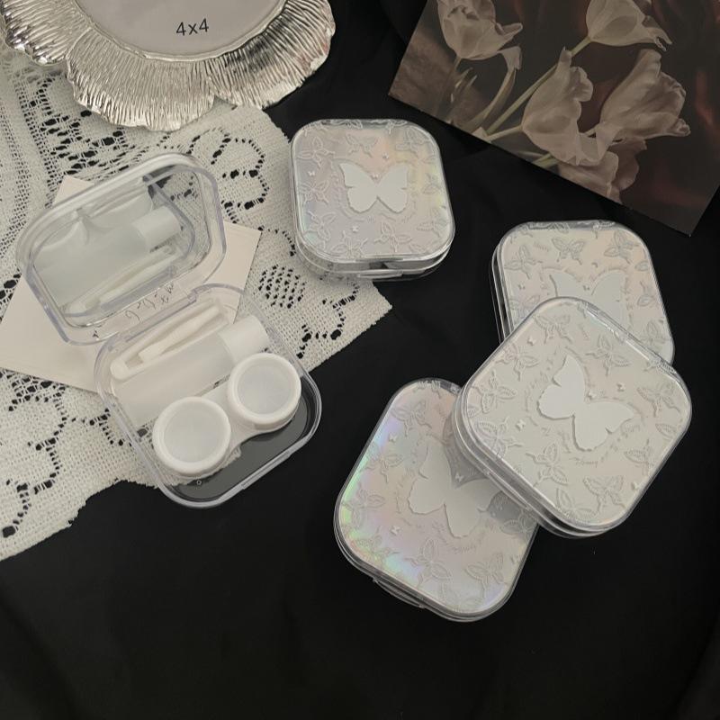 Laser Butterfly Pattern Square Lens Container Women Eye Contacts Lens Case Color Contact Lenses Storage Box Portable Travel Set