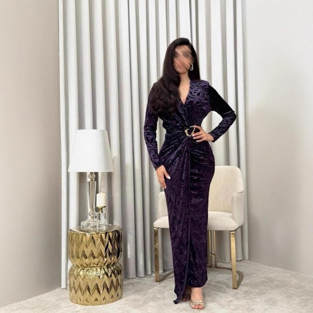 Fall Winter Women's Sexy Bodycon Velvet Evening Dress For Crossborder Party Cocktail