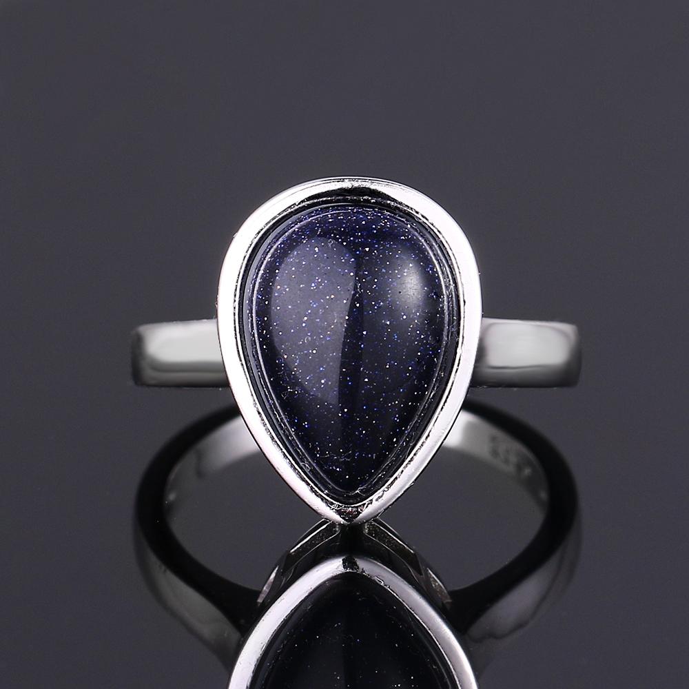 S925 Silver Ring for Women Oval Round Dropwater Natural Blue Sandstone Ring Gift Sun Shaped Retro Luxury Fine Jewelry