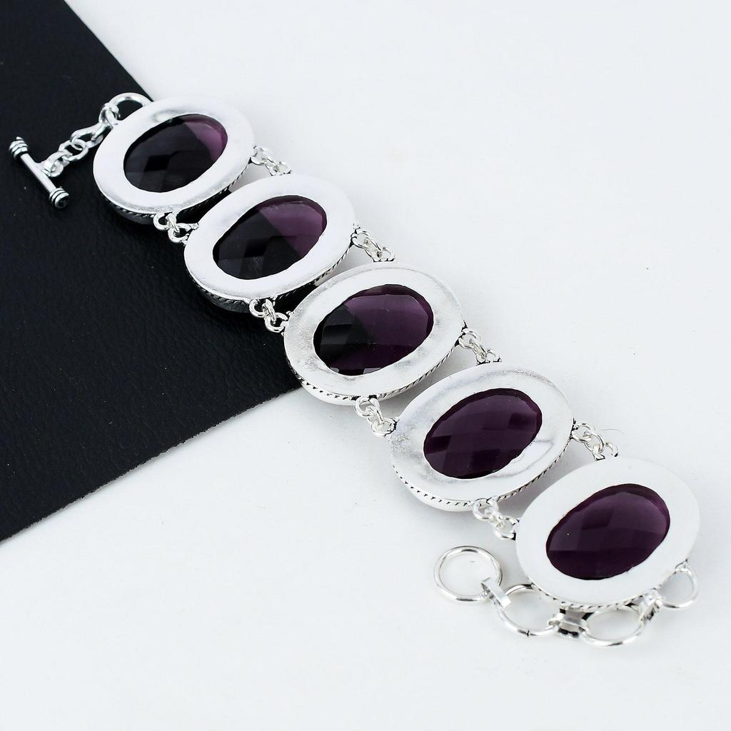 Brățară frumoasă din argint 925, lucrată manual cu piatră prețioasă de ametist, brățară de ametist pentru soție, brățară unisex, cadouri de Paște