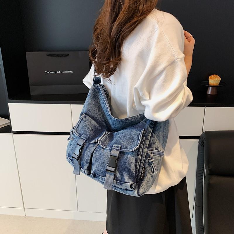 Damen Vintage Pendlertasche Große Kapazität Denim Umhängetasche