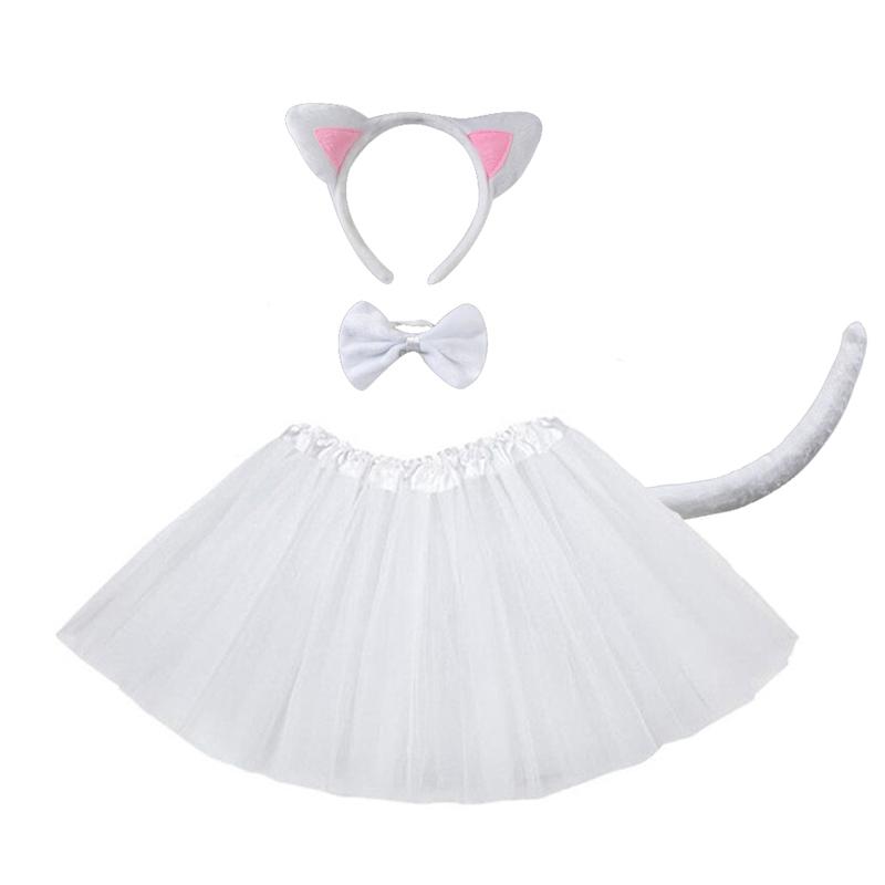 Dětské Párty Rekvizity Dívčí Černá Kočičí Uši Čelenka Tutu Sukně Ocas Rukavice Sada Halloween Karneval Narozeninový Dárek Cosplay Kostým
