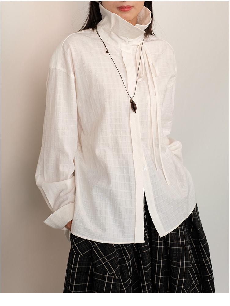 Checkered 3D Jacquard Cotton Tie-Up Shirt: Niche Long-Sleeve Jacket for Spring & Summer