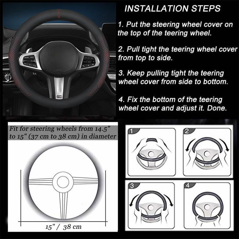 Universal Car Steering Wheel Cover 14.5-15 Inch, 3D Textured Non-Slip Design with Breathable Napa Leather