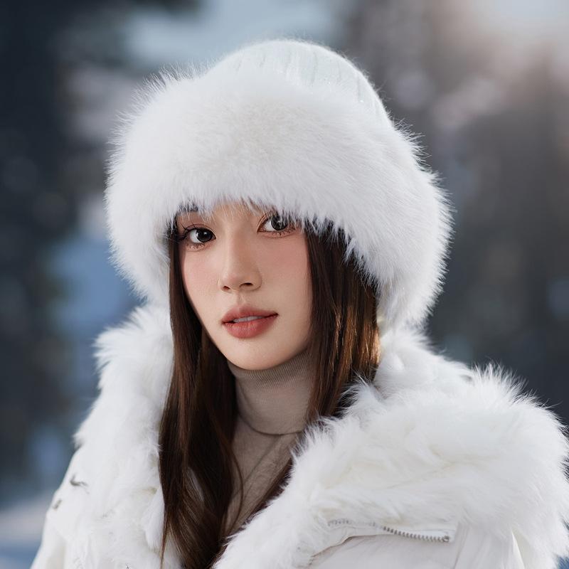Winter Plush Faux Mink Fur Beanie Hat for Women Elastic Knit Fisherman Cap with Ear Protection - Chic Accessory for Casual Occasions