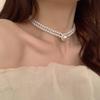 Two-layers Pearl Chokers for Women Luxury Crystal in Middle Double-layers Imitation Pearl Beads Wedding Neck Jewelry collar