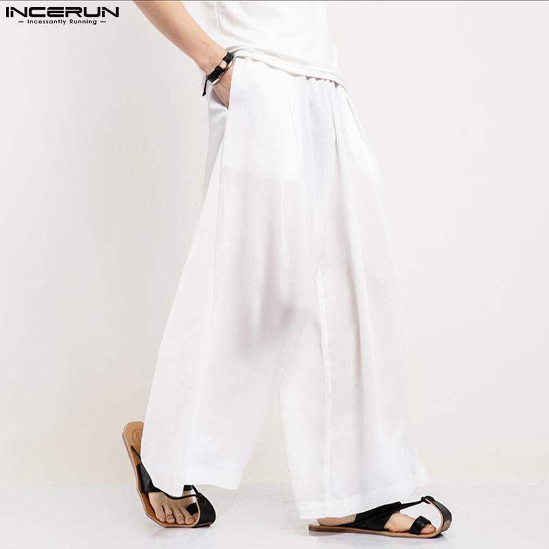 Waist Spring Incerun Men Elastic Straights Wide Leg Yoga Long Trousers Dropcrotch Pants