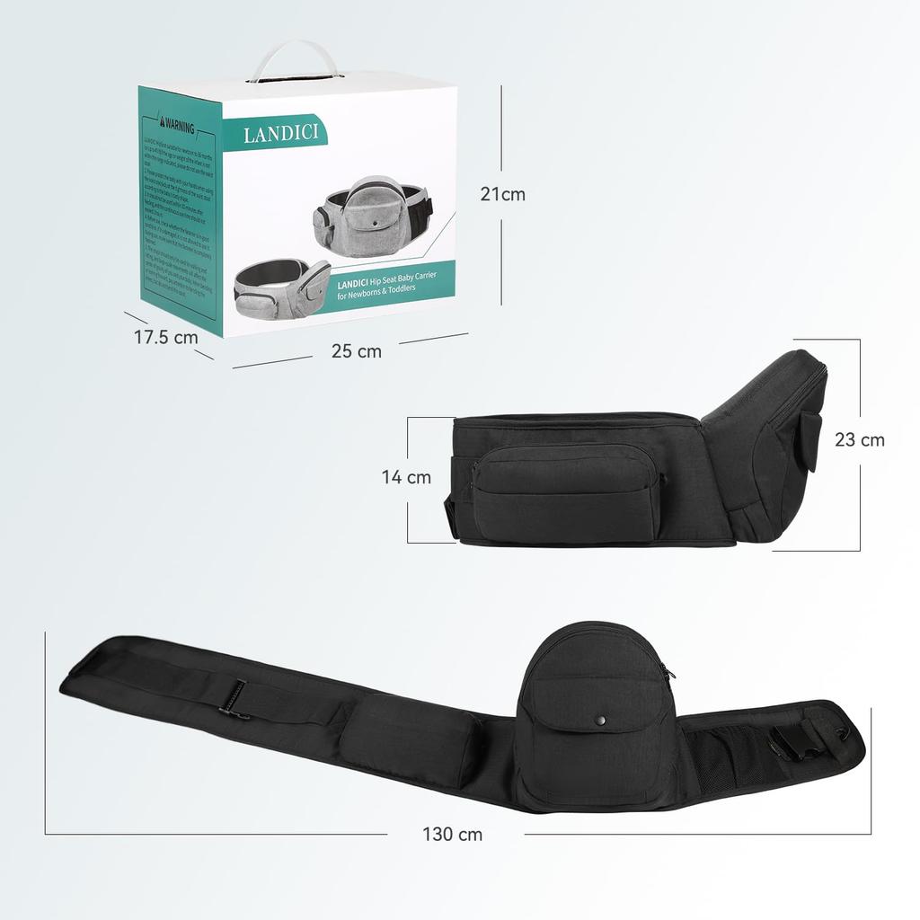 LANDICI Hüfttragen Huckepack, Baby mit Blick zur Seite, für Neugeborene bis 3 Jahre, Aufbewahrungstasche, Tragkraft reduziert den unteren Rücken, Babygeschenk zum Ausgehen