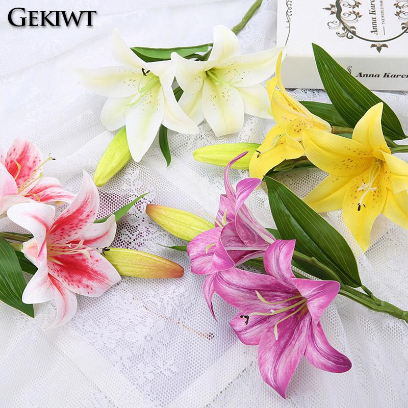 Artificial Lily Flower Real Looking 3D Printing Artificial Flowers Fake Flowers Flores for Wedding Home Garden Ornaments