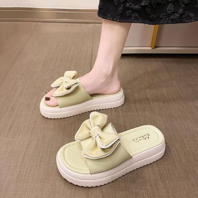Summer Outside Woman Slippers Off White Sandals Wedge Heel Slides with Bow Shoes for Women 2024 Height On Beach Vip B Waterproof