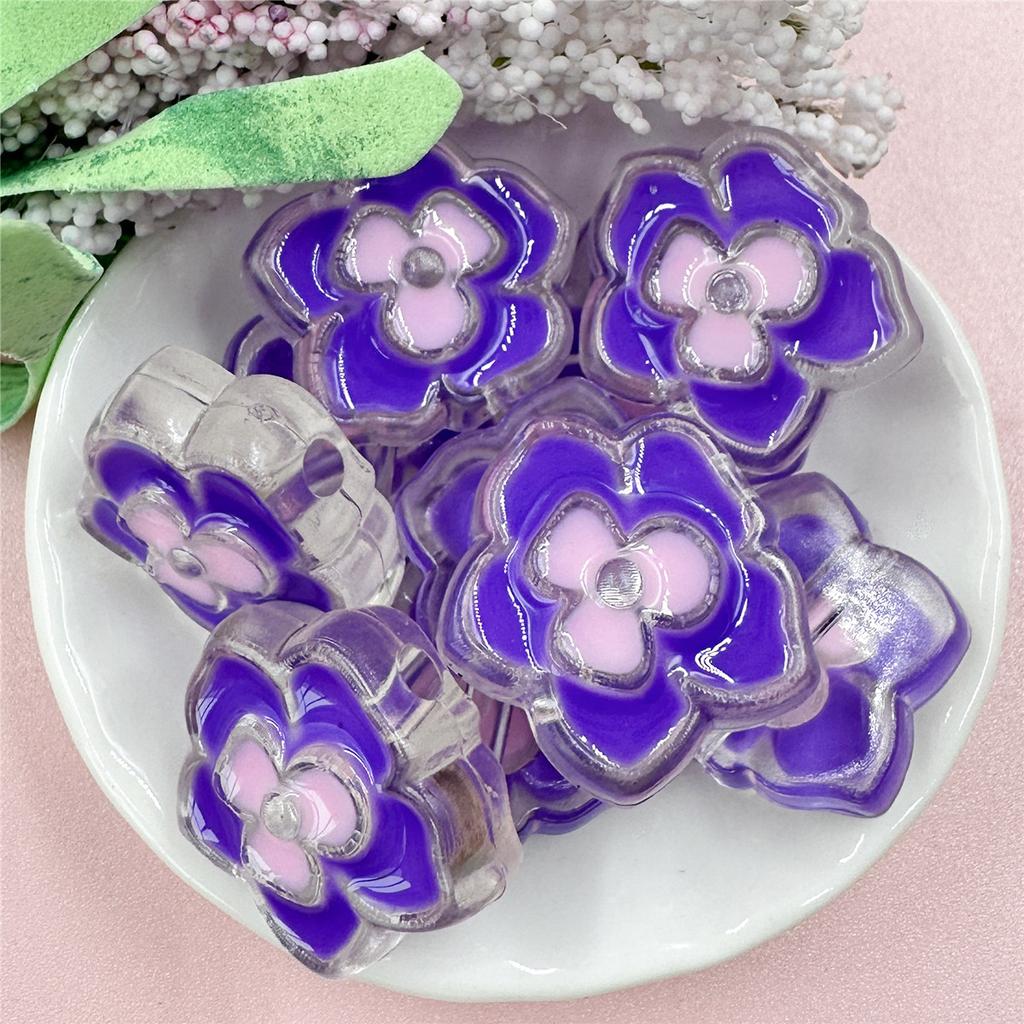 10Pcs Creative Making Loose Beads Bracelet Acrylic Material DIY Jewelry Accessories Flower Earrings Bicolor 23.1*24.5mm Handmade