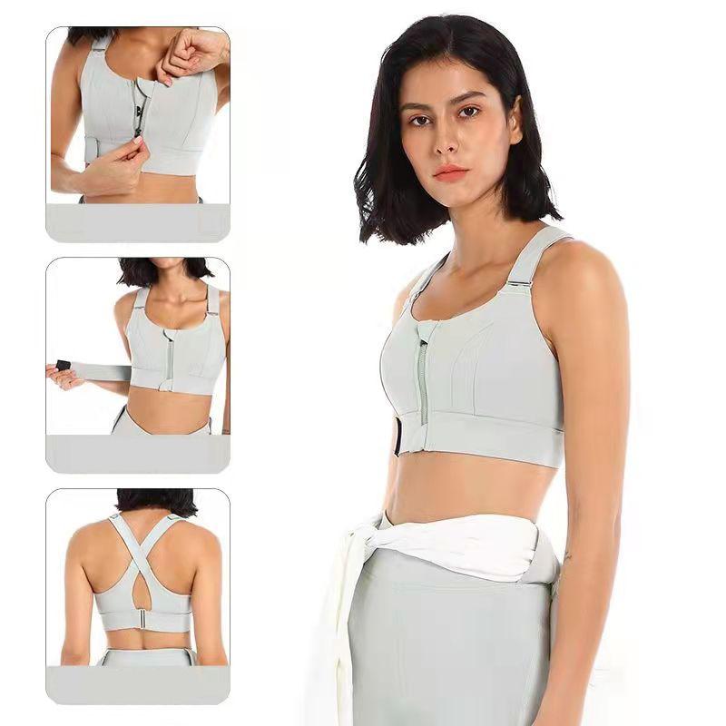Women's Zipper Bra Sports Underwear Shockproof Running Large Size Fat Mm High-intensity Yoga Vest Seamless Gathering Fitness Bra Push Up Bra Top