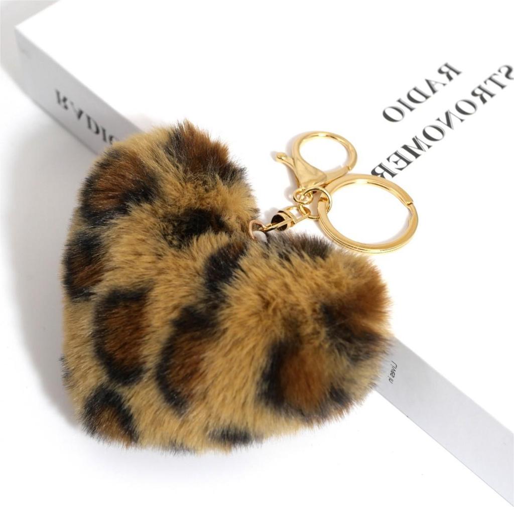 Heart-shaped Peach Faux Fur Keychain - 10cm Plush Pendant for Bags, Cars, and Accessories