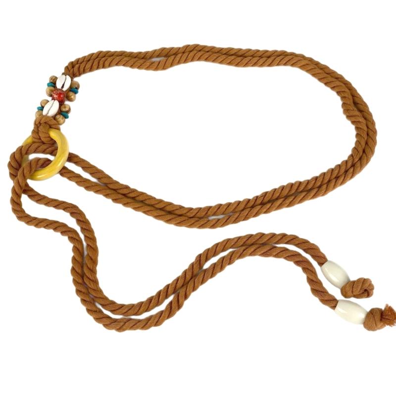 Bohemian Braided Belt Feature Round Clasp Circlet Adjustable Waist Chain for Women Ethnic Style Accessory