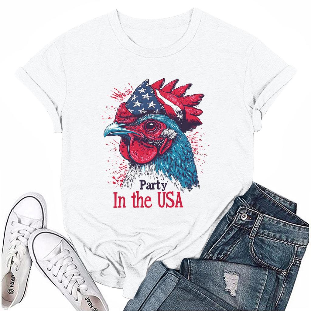 Damen Rundhals Casual Independence Day Bedrucktes Kurzarm T-Shirt Top