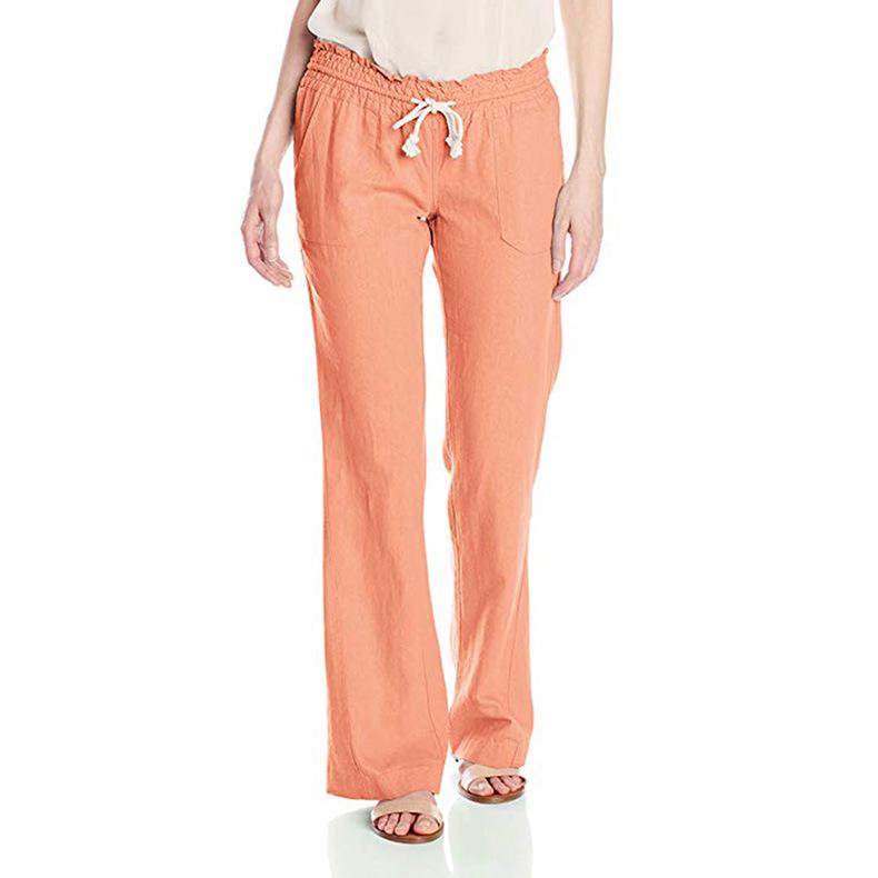 2025 Soft Cotton Linen Women's Solid Color Lace-up Wide-Leg Casual Pants
