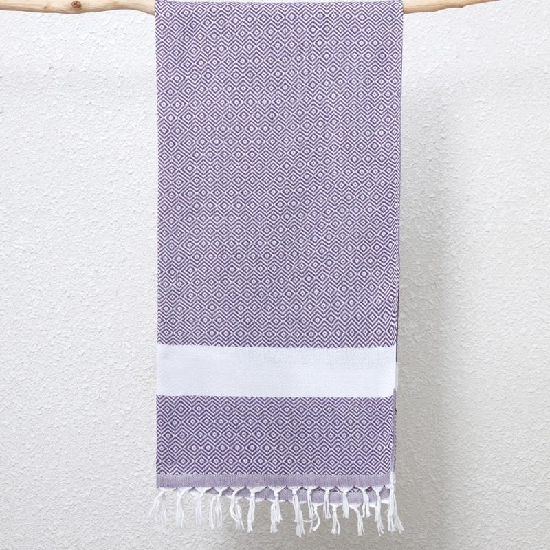 Woven Poly Cotton Solid Color Large Bath Towel Turkish Beach Blanket Cotton Linen Blend Geometric Diamond Pattern