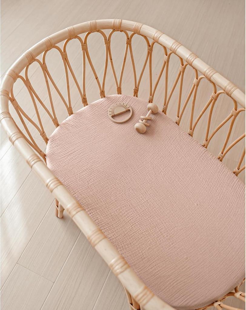 Breathable Cotton Cradle Fitted Sheet Set, 2-Piece, with Removable Washable Cover