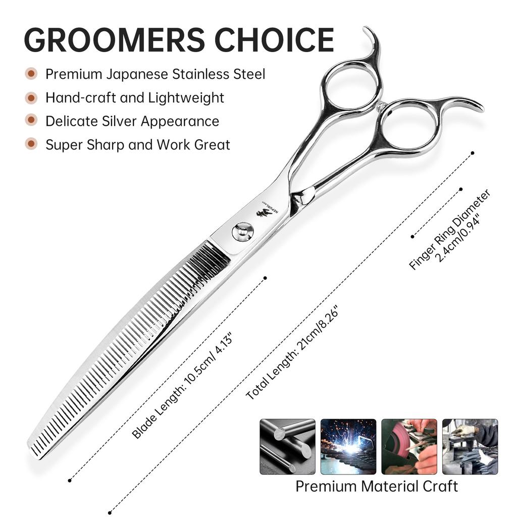 Hundepflegeschere Japan Edelstahl 7" 8" Haustierschere Hund Gebogene Chunker Schere für Hundefriseur Abwärts gebogene Ausdünnschere