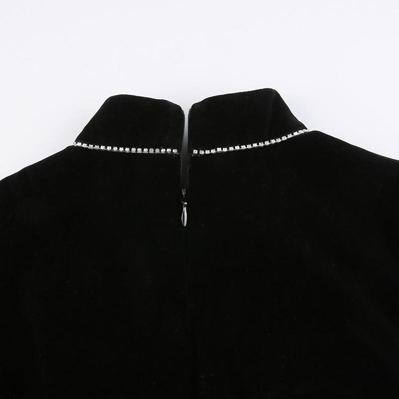 Cheongsam Darlingaga Vintage Elegante Gothic Dark Bow Velour Schwarzes Kleid Herbst Winter Chinesischer Stil Plissee Kleider Party Diamanten Kleidung